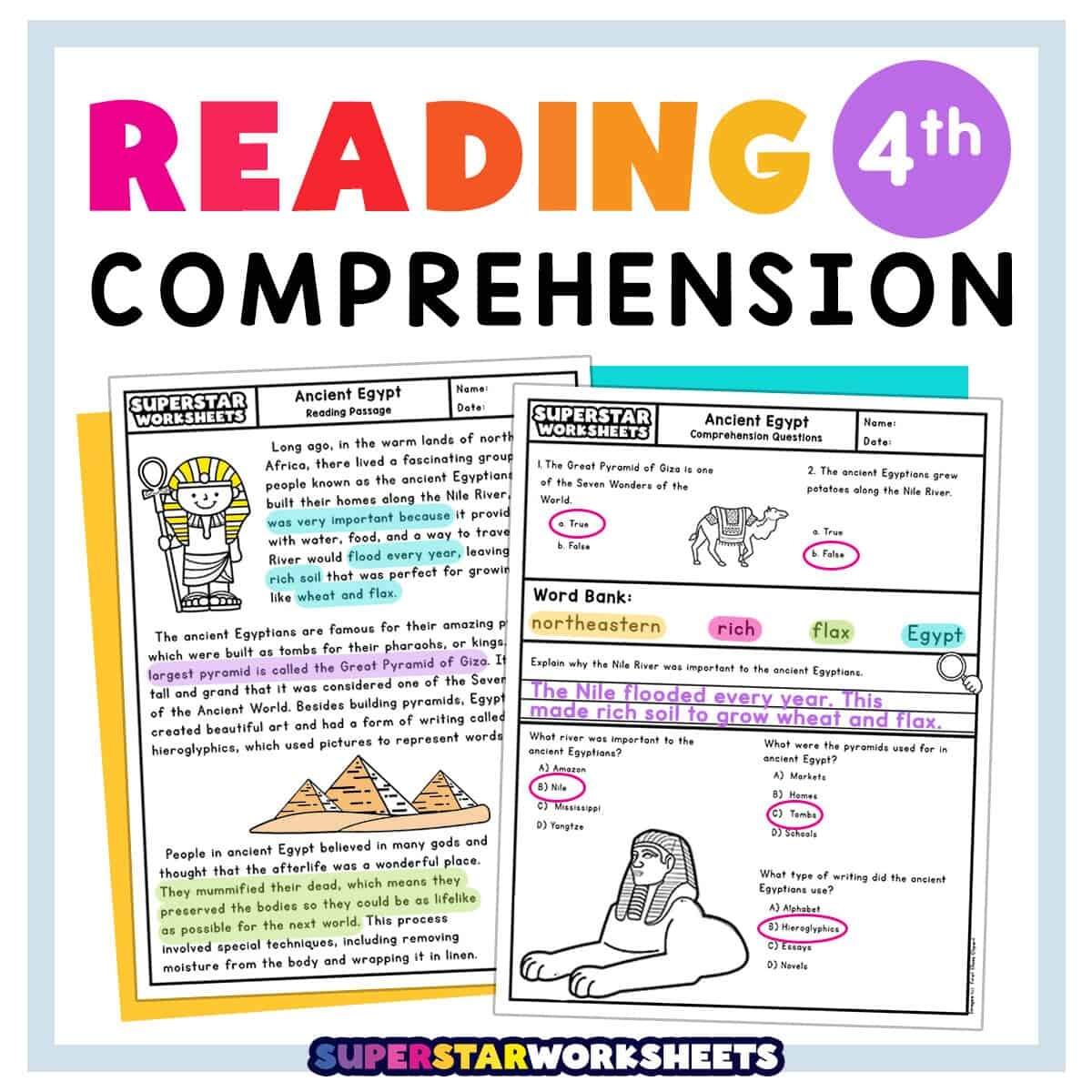 Fourth Grade Reading Comprehension Superstar Worksheets Fourth Grade Reading Comprehension Superstar Worksheets