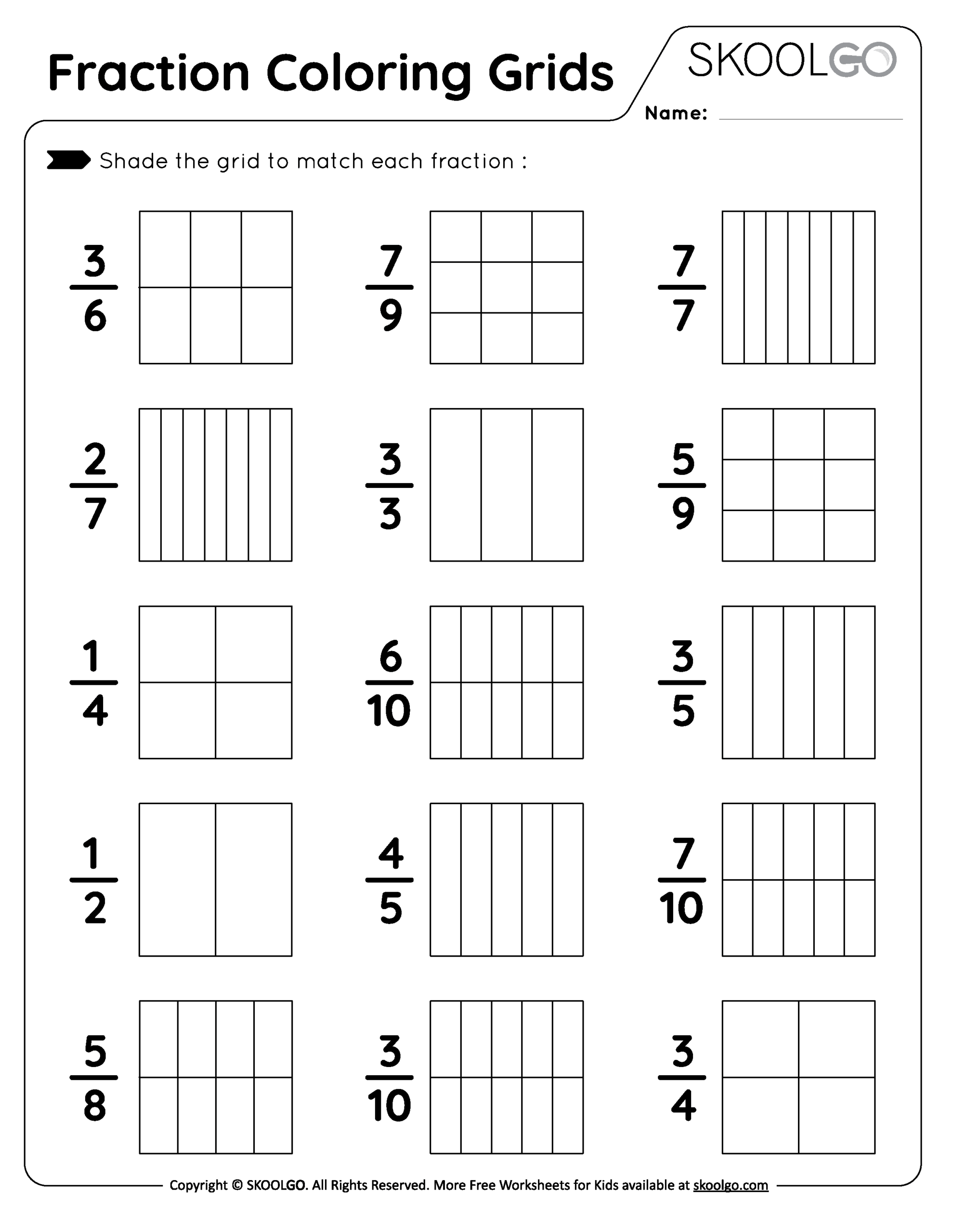 Fraction Coloring Grids Free Worksheet For Kids SKOOLGO Adding And Subtracting Fractions With Like Denominators Fraction Coloring Made By Teachers