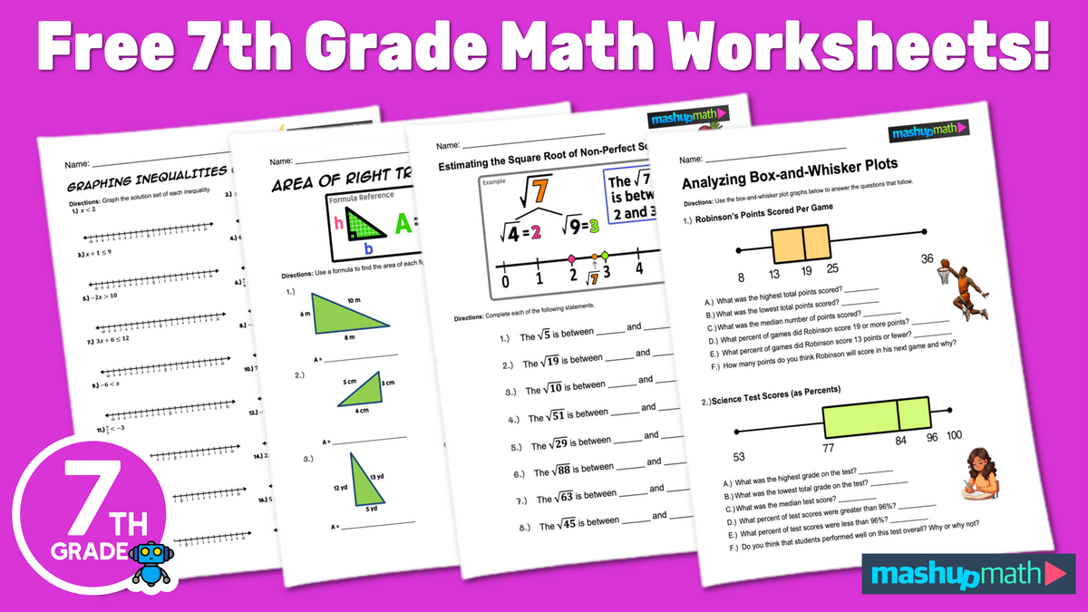 Free 7th Grade Math Worksheets Printable W Answers Mashup Math Free 7th Grade Math Worksheets Printable W Answers Mashup Math