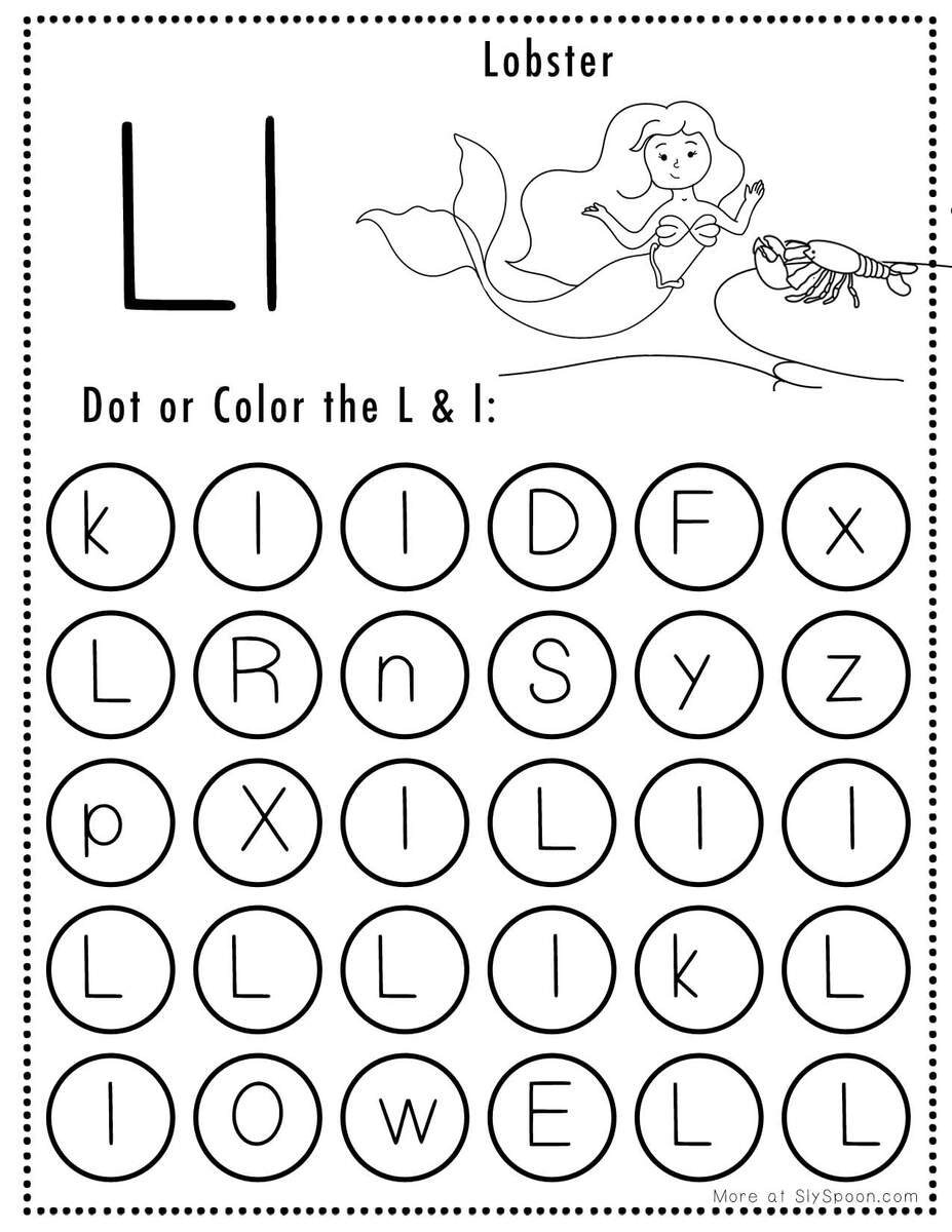 Free Alphabet Do A Dot Printables Worksheets Letter L Mermaid Themed Sly Spoon