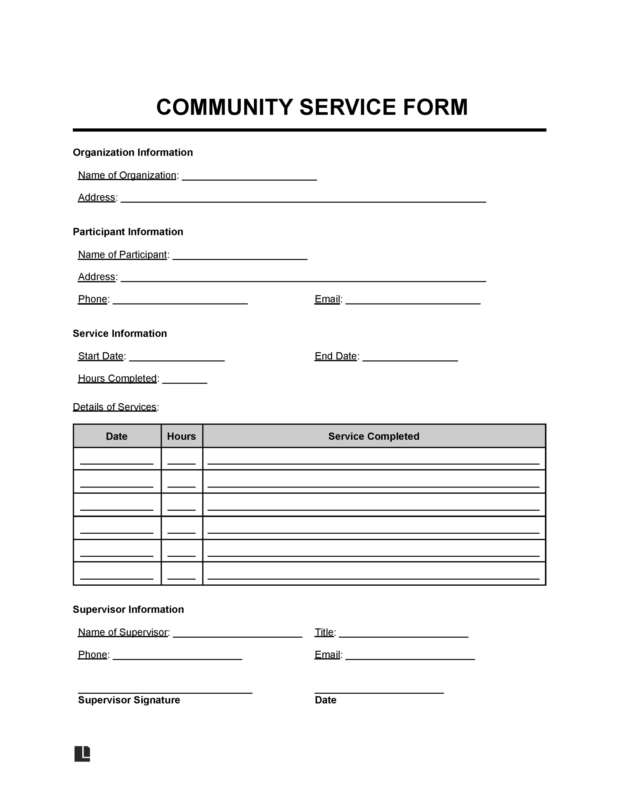Free Community Service Form PDF Word Free Community Service Form PDF Word