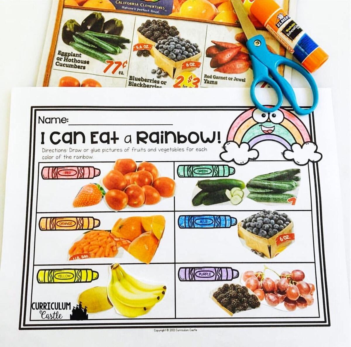 Eat The Rainbow Food Tracker Printable Chart Preschool And Kindergarten Printable Checklist Etsy