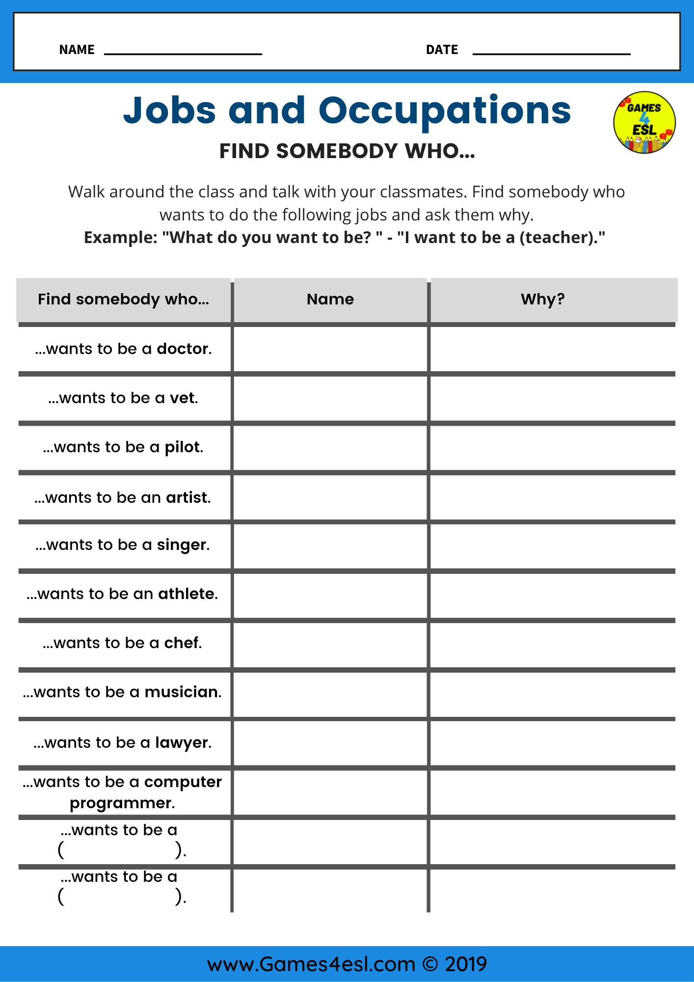 Free ESL Jobs And Occupations Worksheets Games4esl