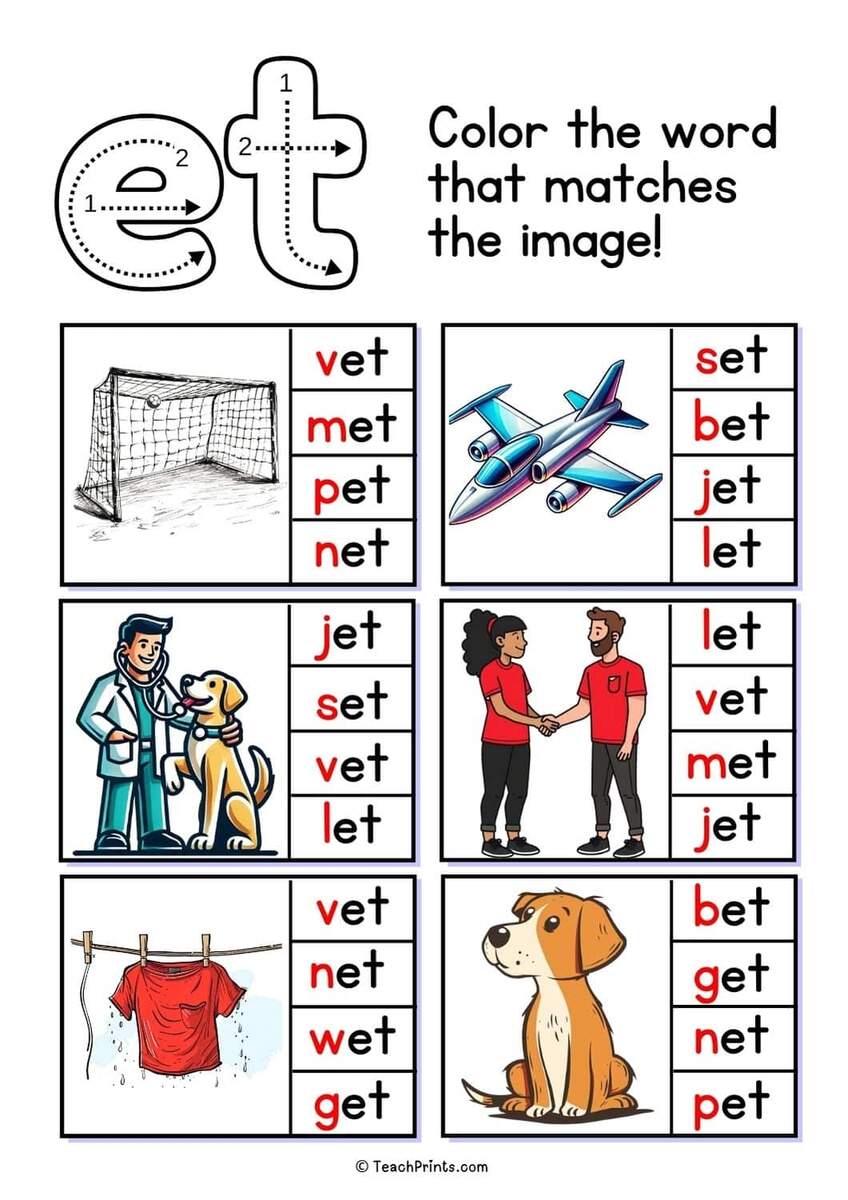 Free Et Word Family Worksheets Teach Prints Free Et Word Family Worksheets Teach Prints