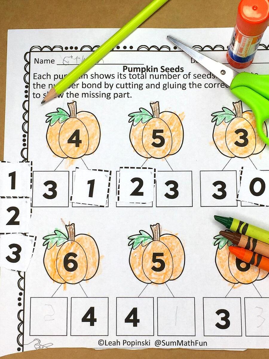 Free Fall Number Bond Worksheets Cut Glue 1st 2nd