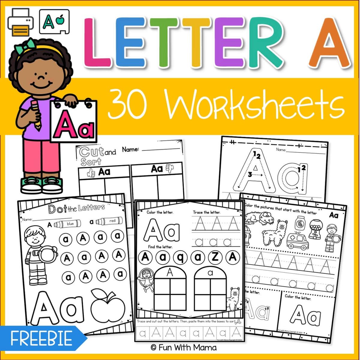Free Letter A Worksheets For Preschool Kindergarten Fun With Mama Free Letter A Worksheets For Preschool Kindergarten Fun With Mama