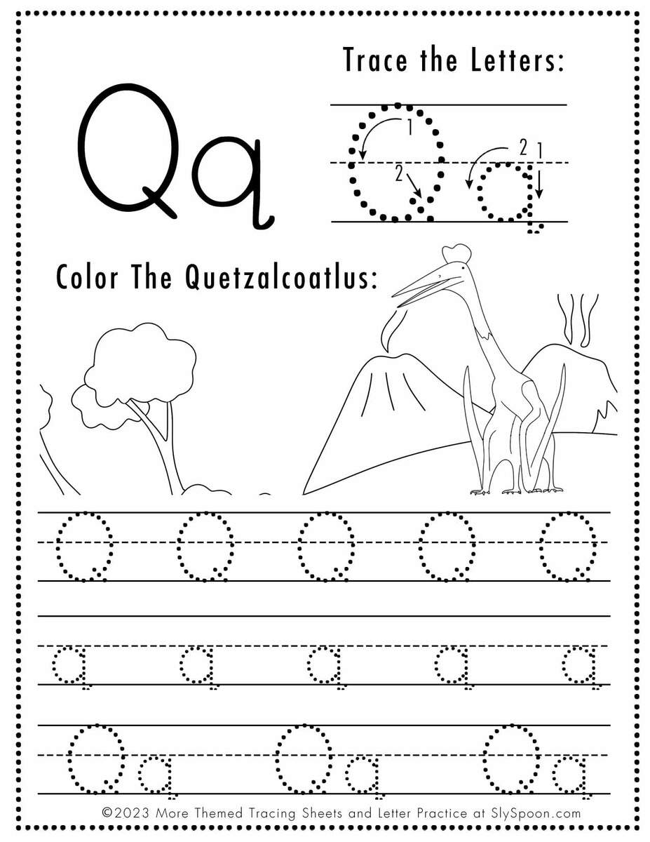 Free Letter Q Tracing Worksheet Printable Dinosaur Themed Sly Spoon Free Letter Q Tracing Worksheet Printable Dinosaur Themed Sly Spoon
