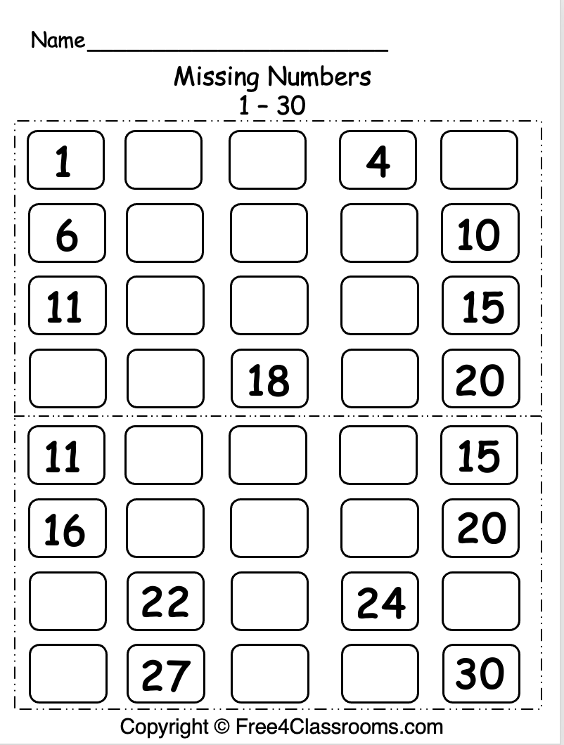 Free Missing Numbers 1 30 Worksheet