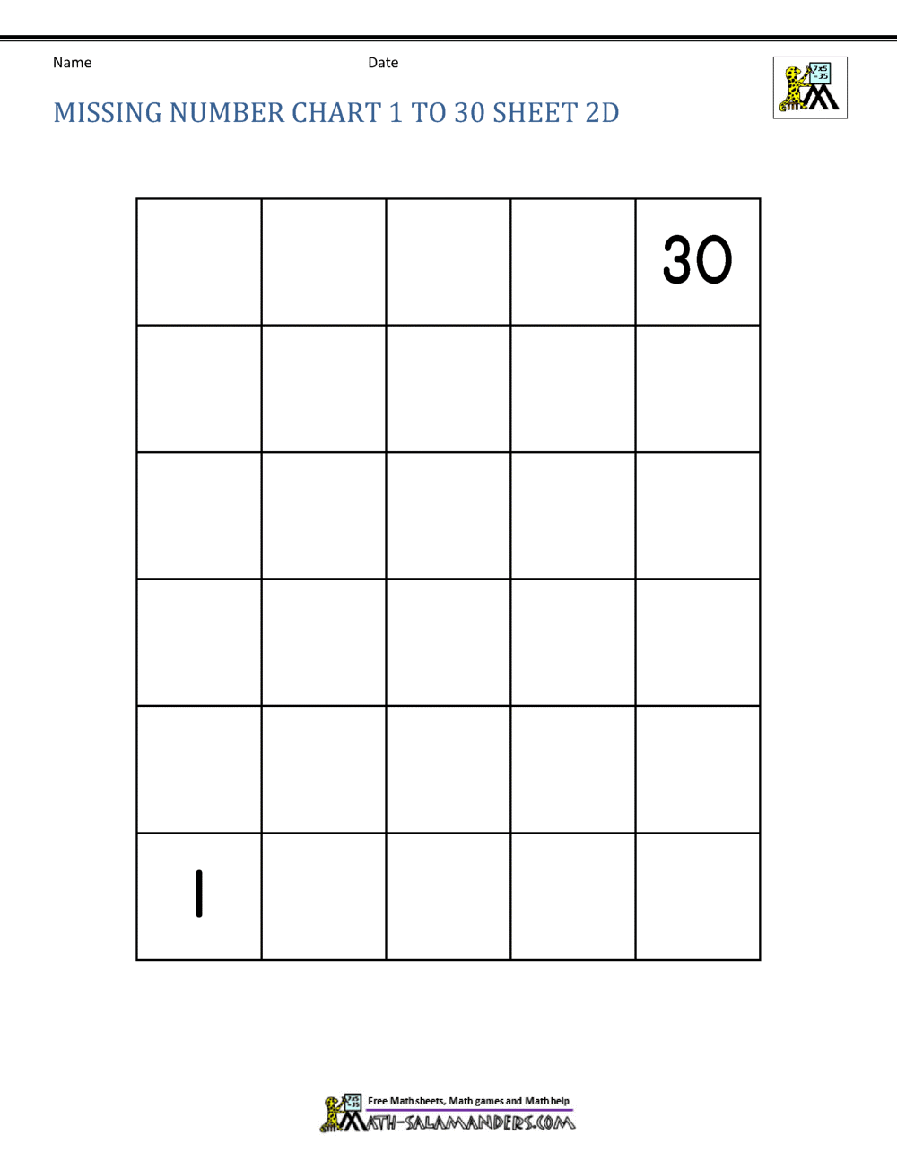 Free Number Chart 1 30