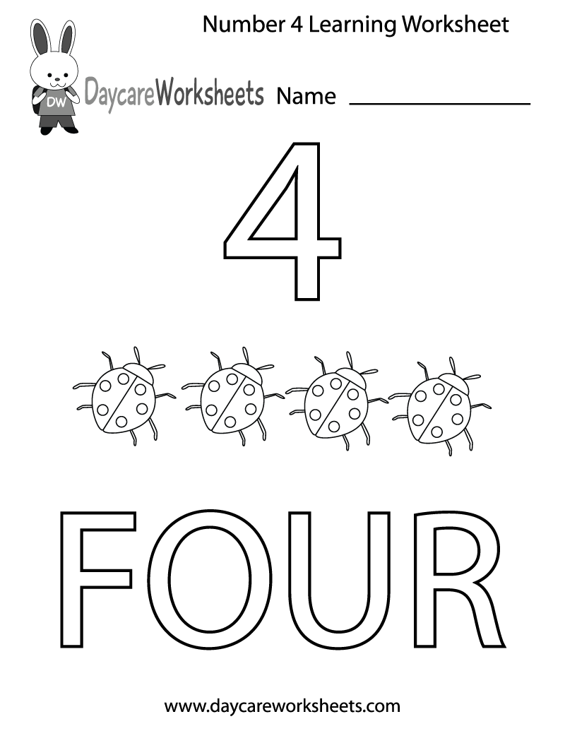 Free Preschool Number Four Learning Worksheet Free Preschool Number Four Learning Worksheet