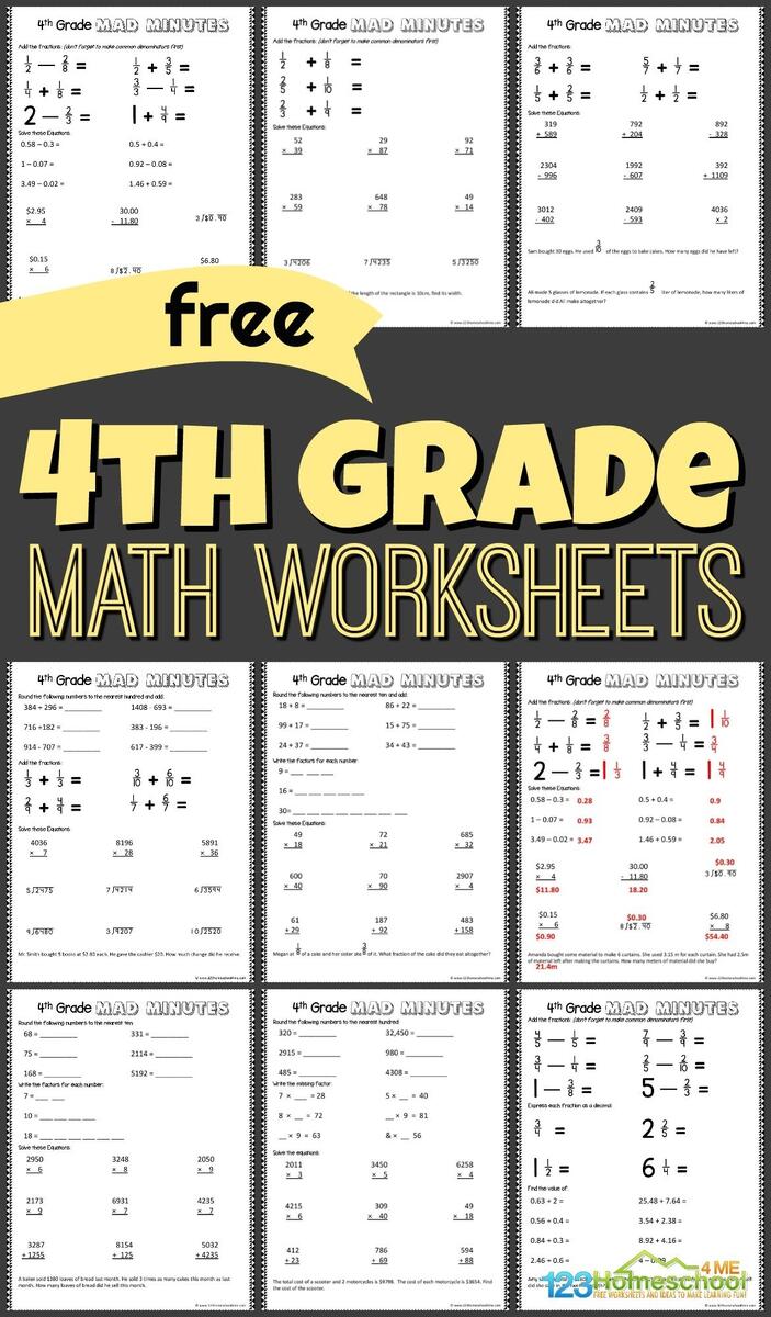 Printable Grade 4 Math Worksheets