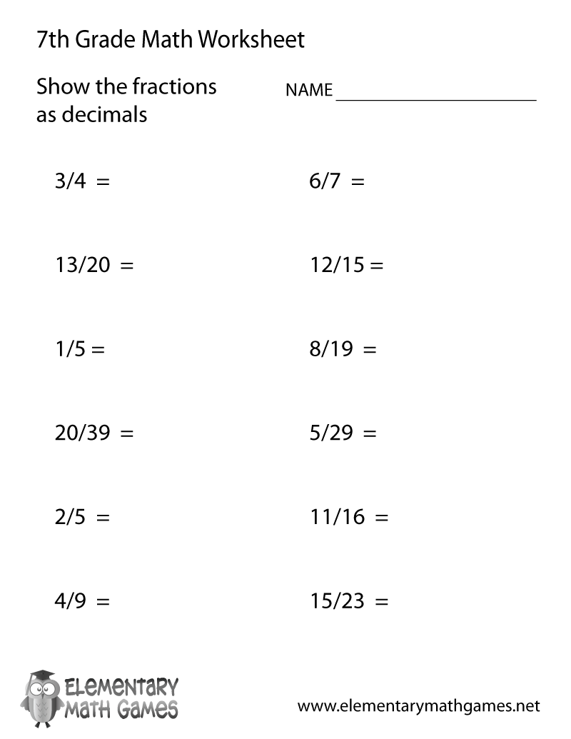 7th Grade Math Worksheets