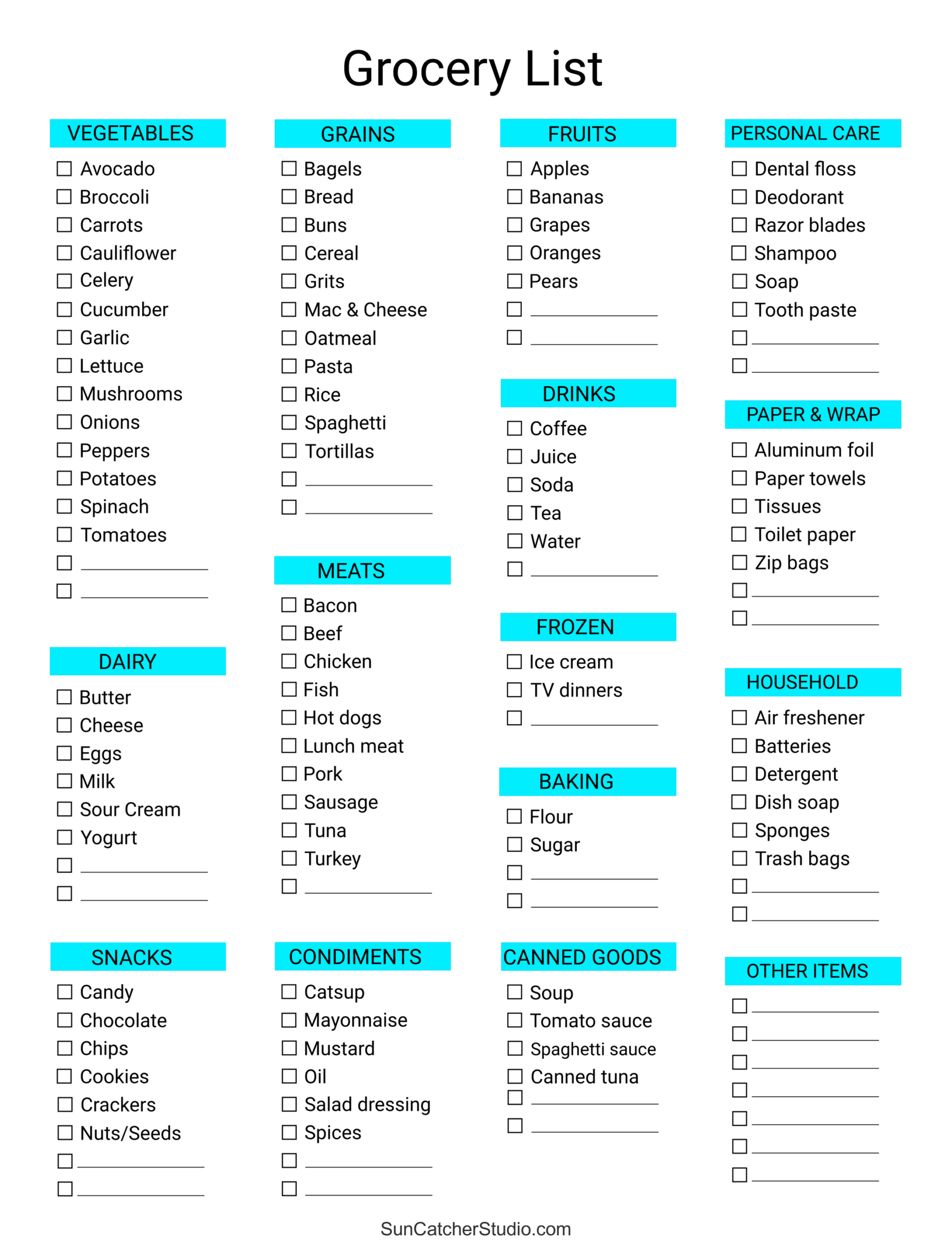 Free Printable Grocery List Templates PDF Shopping Lists Free Printables Lettering SVG Files Tools Apps