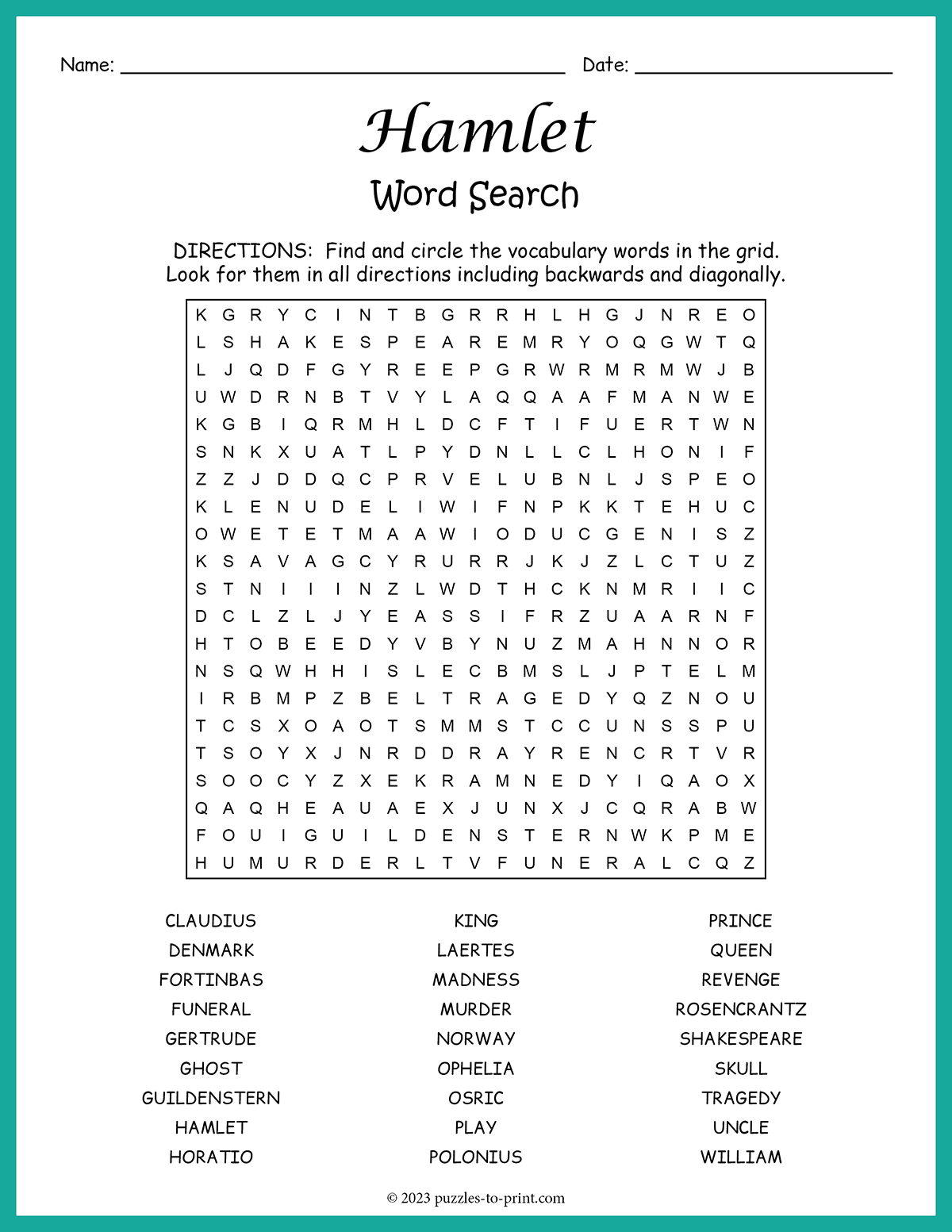 Shakespeare Hamlet Worksheets Made By Teachers
