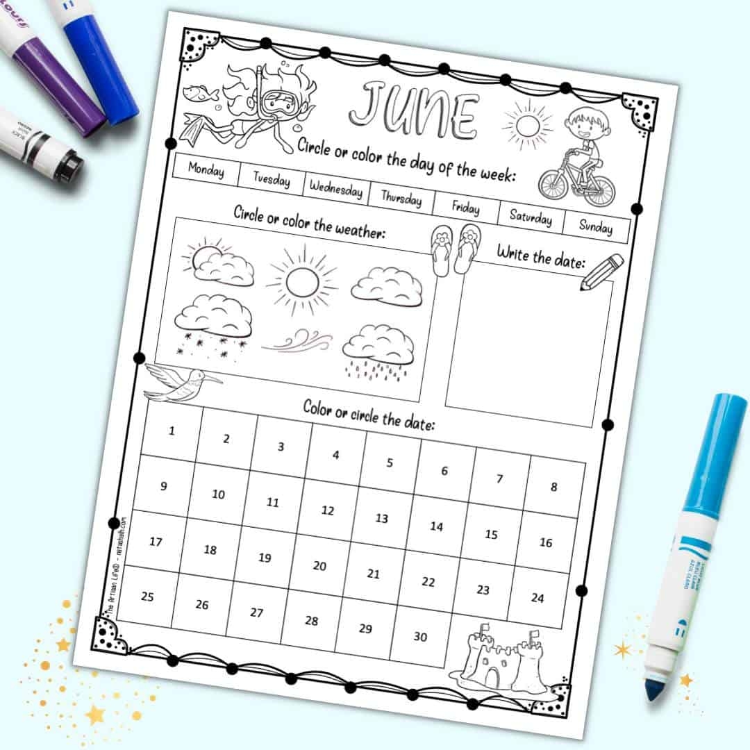 Free Printable June Calendar Worksheet For Kids The Artisan Life Free Printable June Calendar Worksheet For Kids The Artisan Life