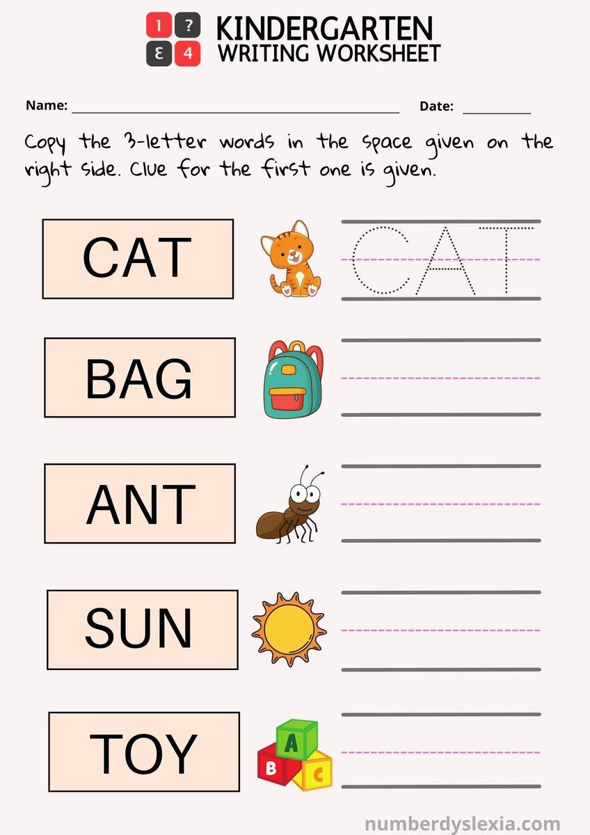 Free Printable Kindergarten Writing Worksheets PDF Number Dyslexia