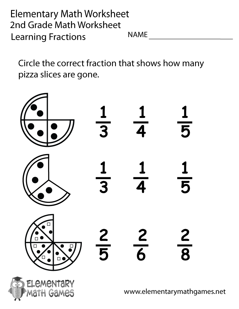 Free Printable Learning Fractions Worksheet For Second Grade Math Fraction Worksheets For Kids
