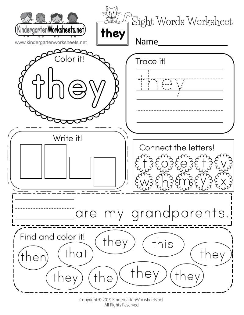 Free Printable Sight Word They Worksheet Sight Word Look Worksheet Free Printable Digital PDF