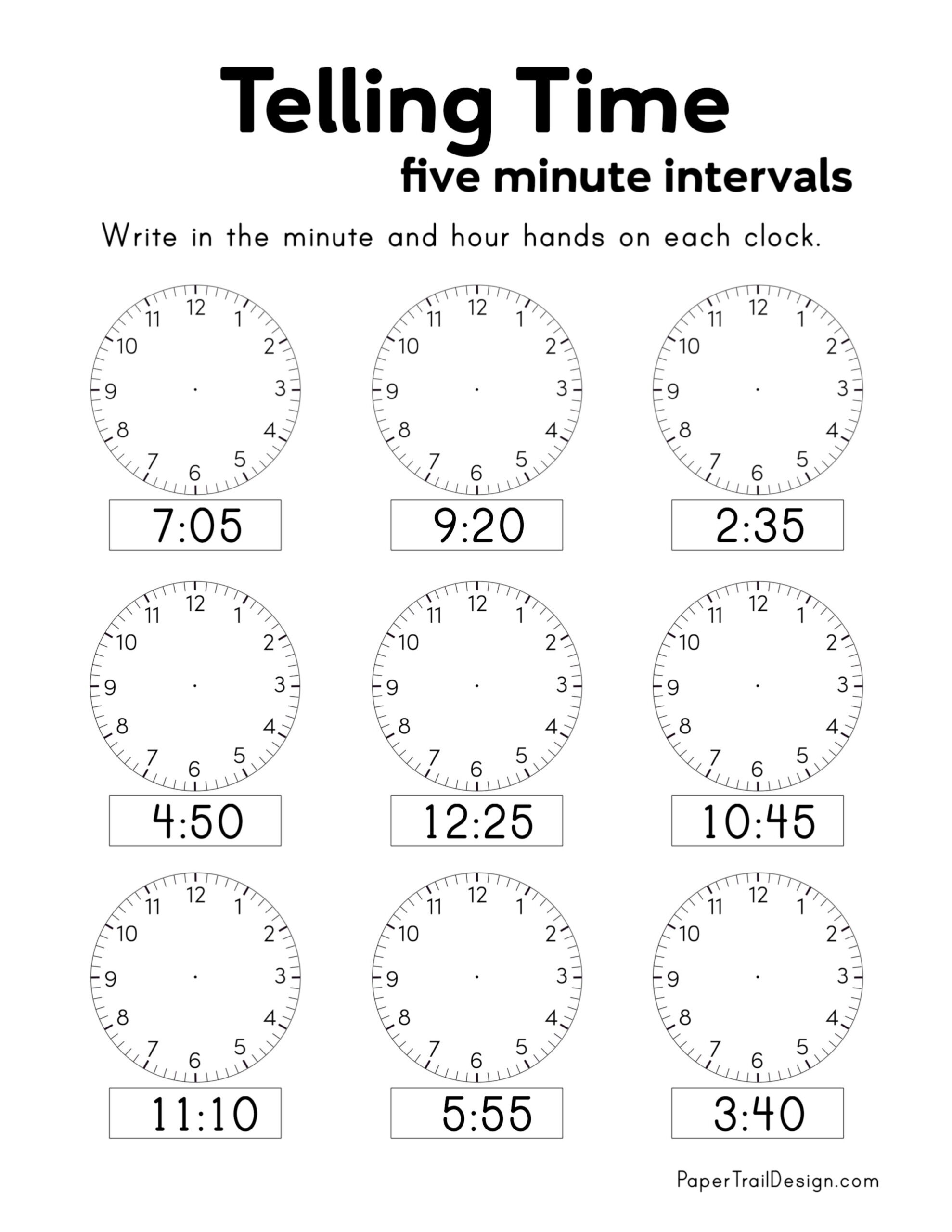 Free Printable Telling Time Worksheets Paper Trail Design Free Telling Time Worksheet To Nearest 5 Minutes
