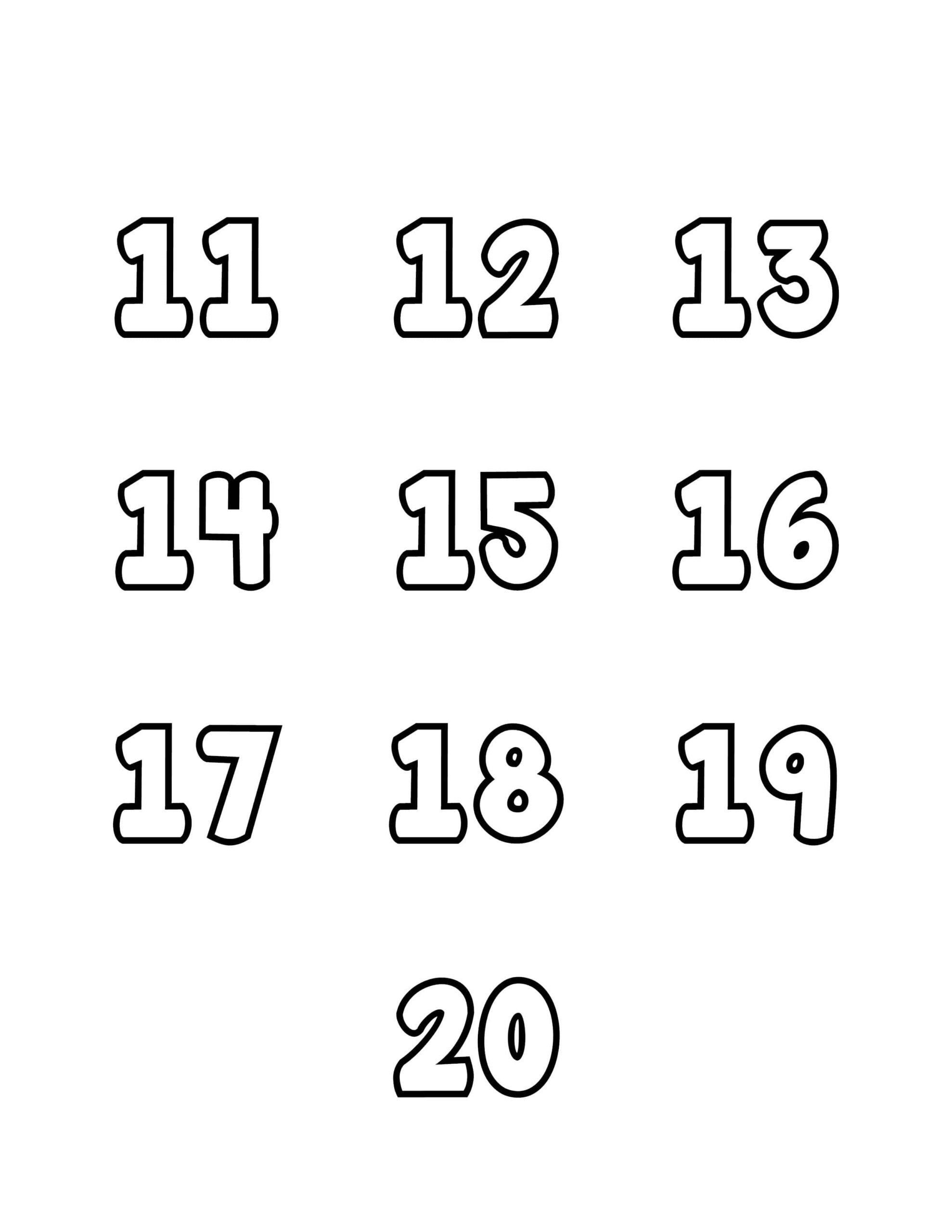 Free Printable Tracing Numbers Bubble Numbers Set 11 To 20