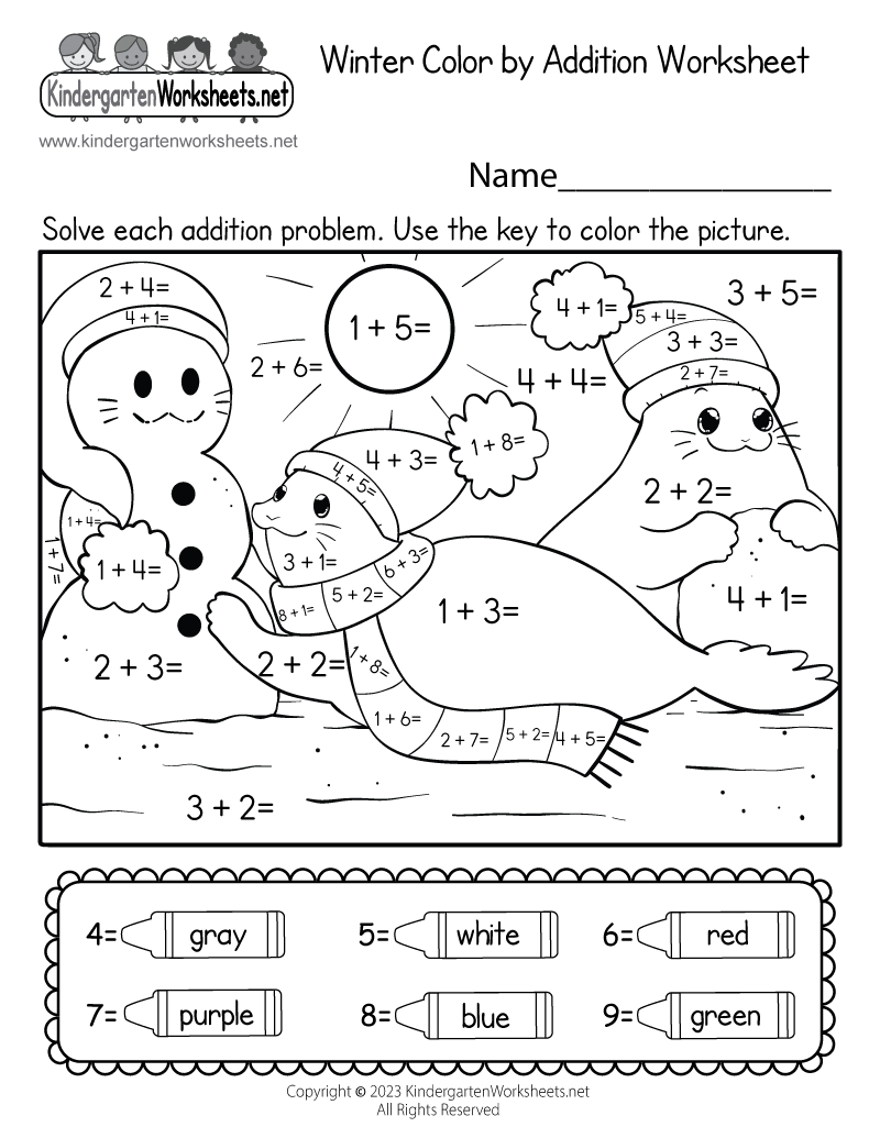 Free Printable Winter Color By Addition Worksheet Free Printable Winter Color By Addition Worksheet