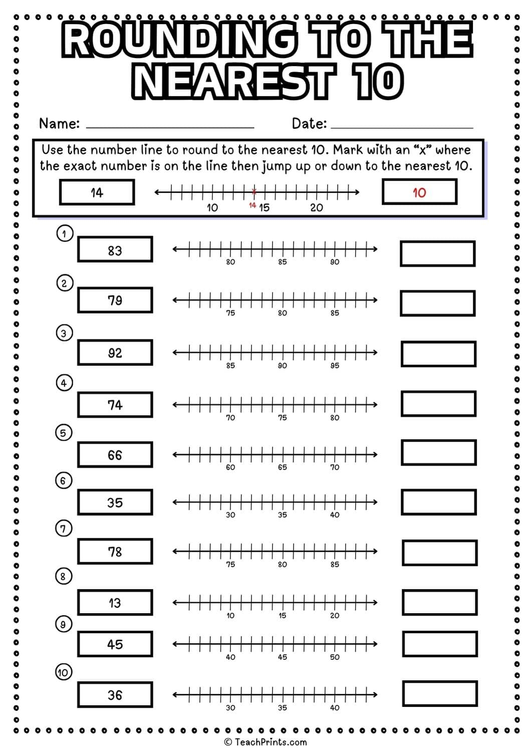 Free Rounding To The Nearest 10 Worksheets Teach Prints Rounding To Nearest 10 Math Worksheet Grades 1 3 PDF Etsy
