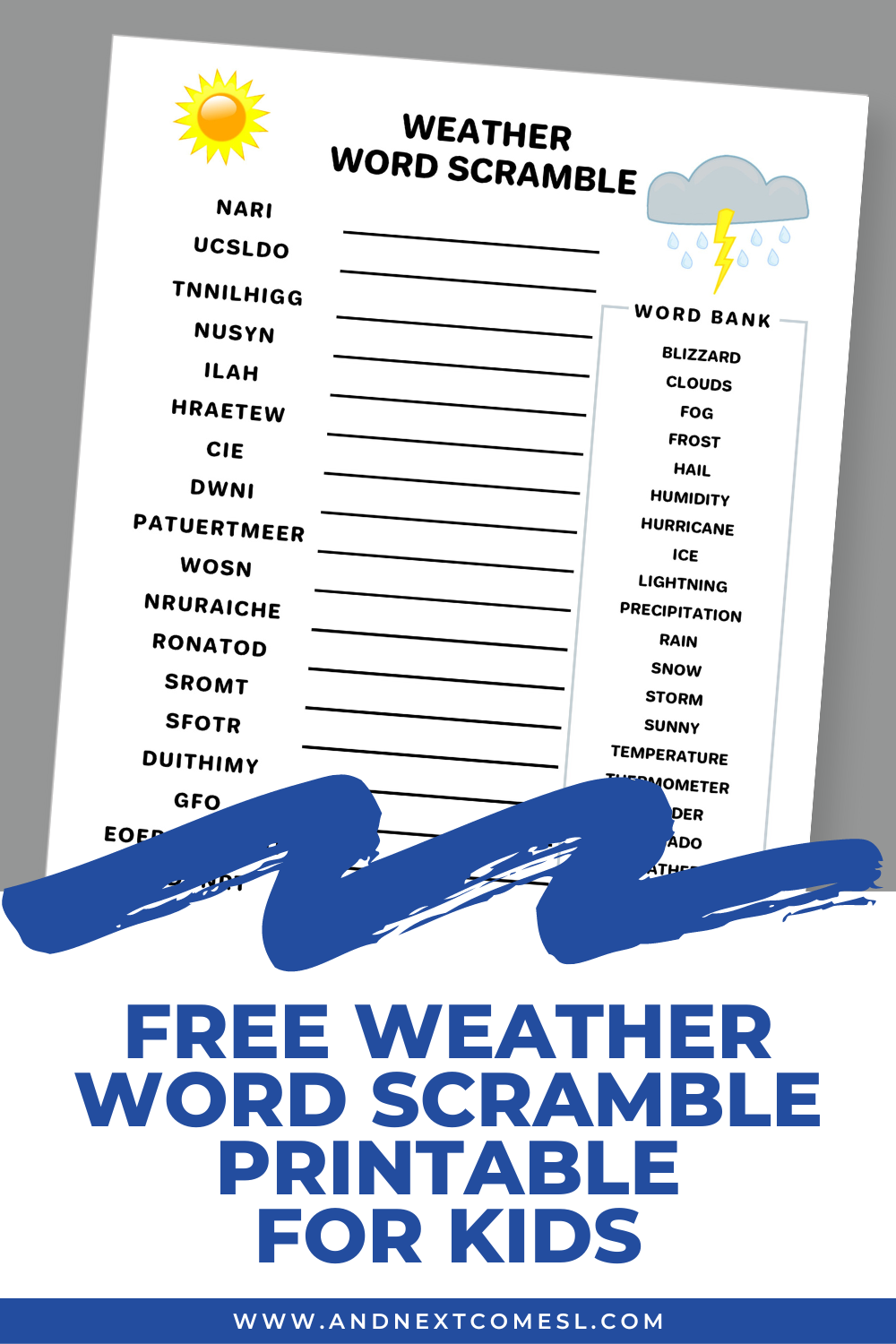 Free Weather Word Scramble Printable For Kids And Next Comes L Hyperlexia Resources Free Weather Word Scramble Printable For Kids And Next Comes L Hyperlexia Resources