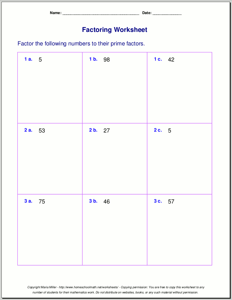 Free Worksheets For Prime Factorization Find Factors Of A Number Free Worksheets For Prime Factorization Find Factors Of A Number