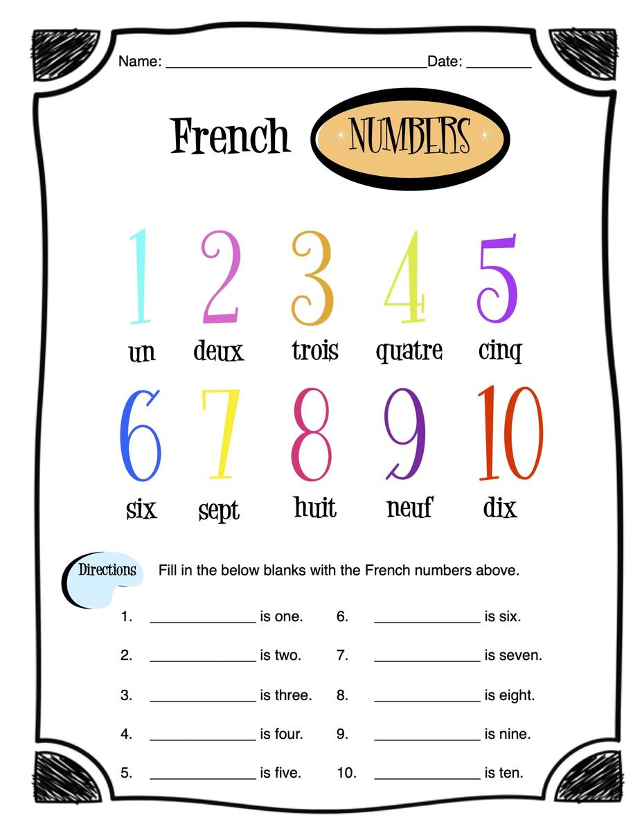 Numbers 1 10 In French Printable With A Worksheet Etsy