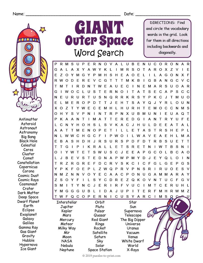 GIANT OUTER SPACE Themed Word Search Puzzle Worksheet Activity Made By Teachers 5 Page Preschool Space Activity Worksheets Fun Educational Printable For Kids Space Themed Learning Pack Etsy