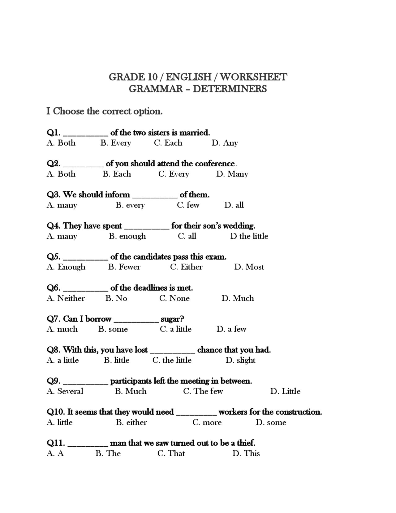 Grade 10 English Worksheet Grammar Determiners Exercises English Docsity Grade 10 English Worksheet Grammar Determiners Exercises English Docsity