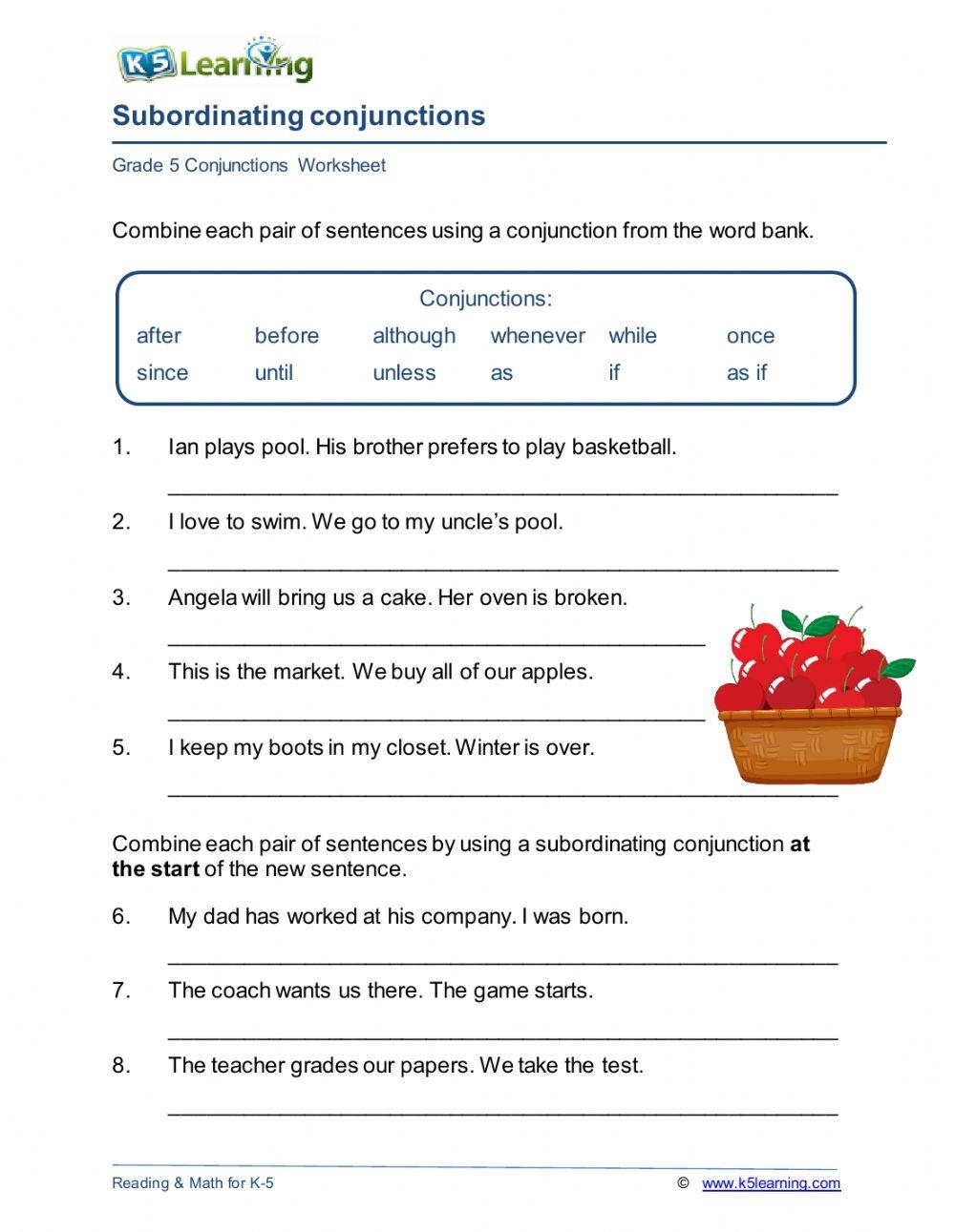 Grade 5 6 Subordinating Conjunctions Worksheet Online Exercise For Worksheets Library Grade 5 6 Subordinating Conjunctions Worksheet Online Exercise For Worksheets Library