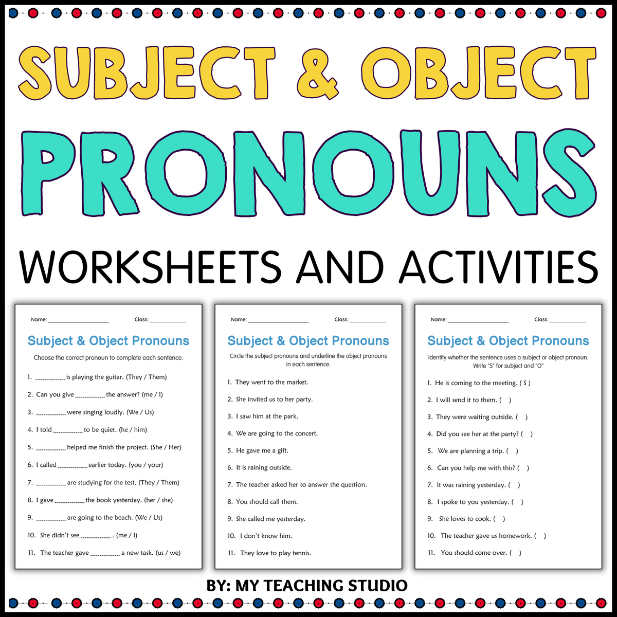 Grammar Subject And Object Pronouns Activity Worksheets For Grade 1 2 3 Made By Teachers Grammar Subject And Object Pronouns Activity Worksheets For Grade 1 2 3 Made By Teachers