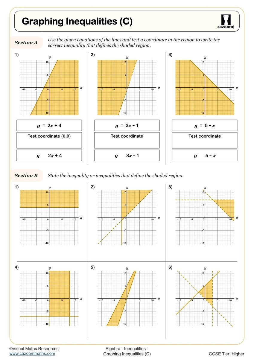 Graphing Inequalities C Worksheet Printable PDF Year 10 And Year 11 Algebra Worksheet Graphing Inequalities C Worksheet Printable PDF Year 10 And Year 11 Algebra Worksheet
