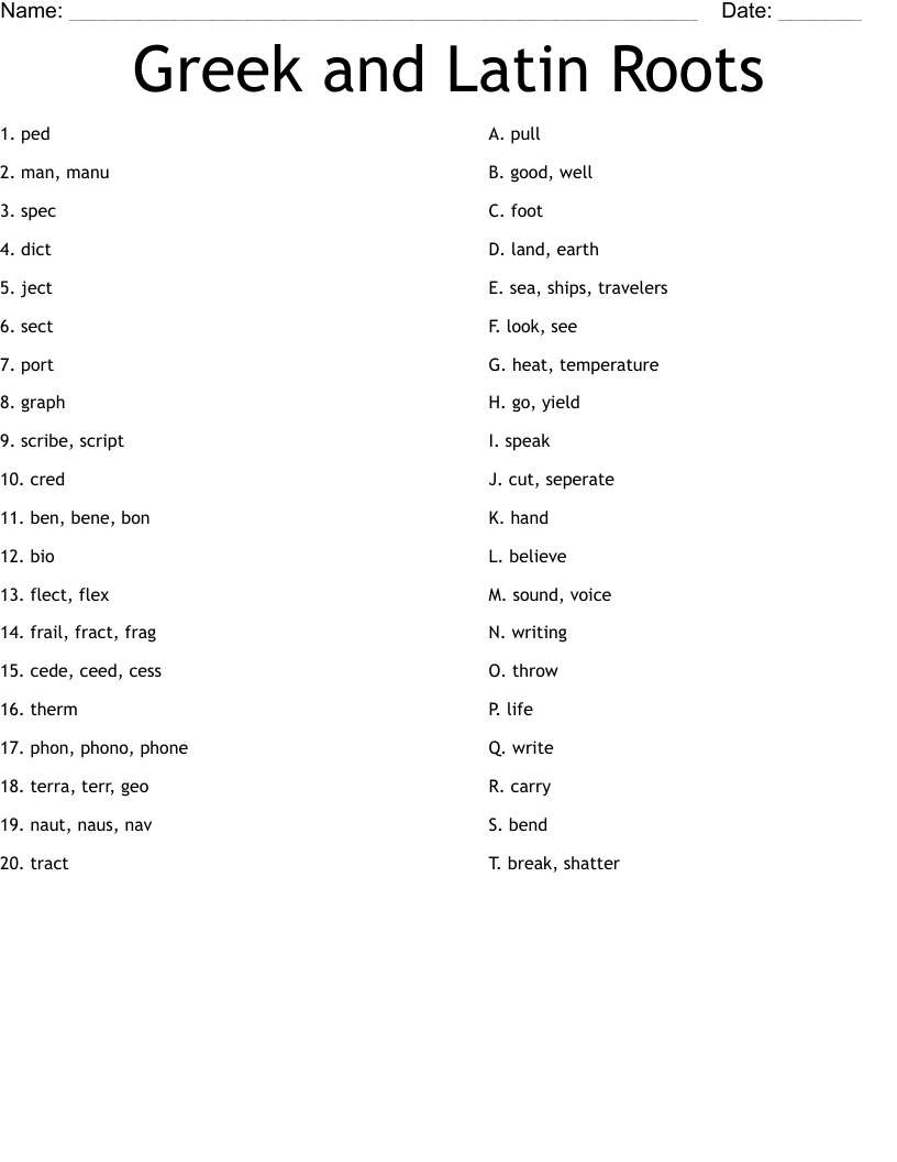 Greek And Latin Roots Worksheet WordMint 7th Grade Greek And Latin Roots Worksheets Printable