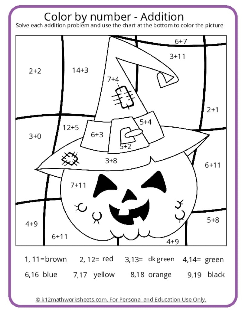 Halloween Color By Number Pages K12 Math Worksheets Halloween Color By Number Pages K12 Math Worksheets
