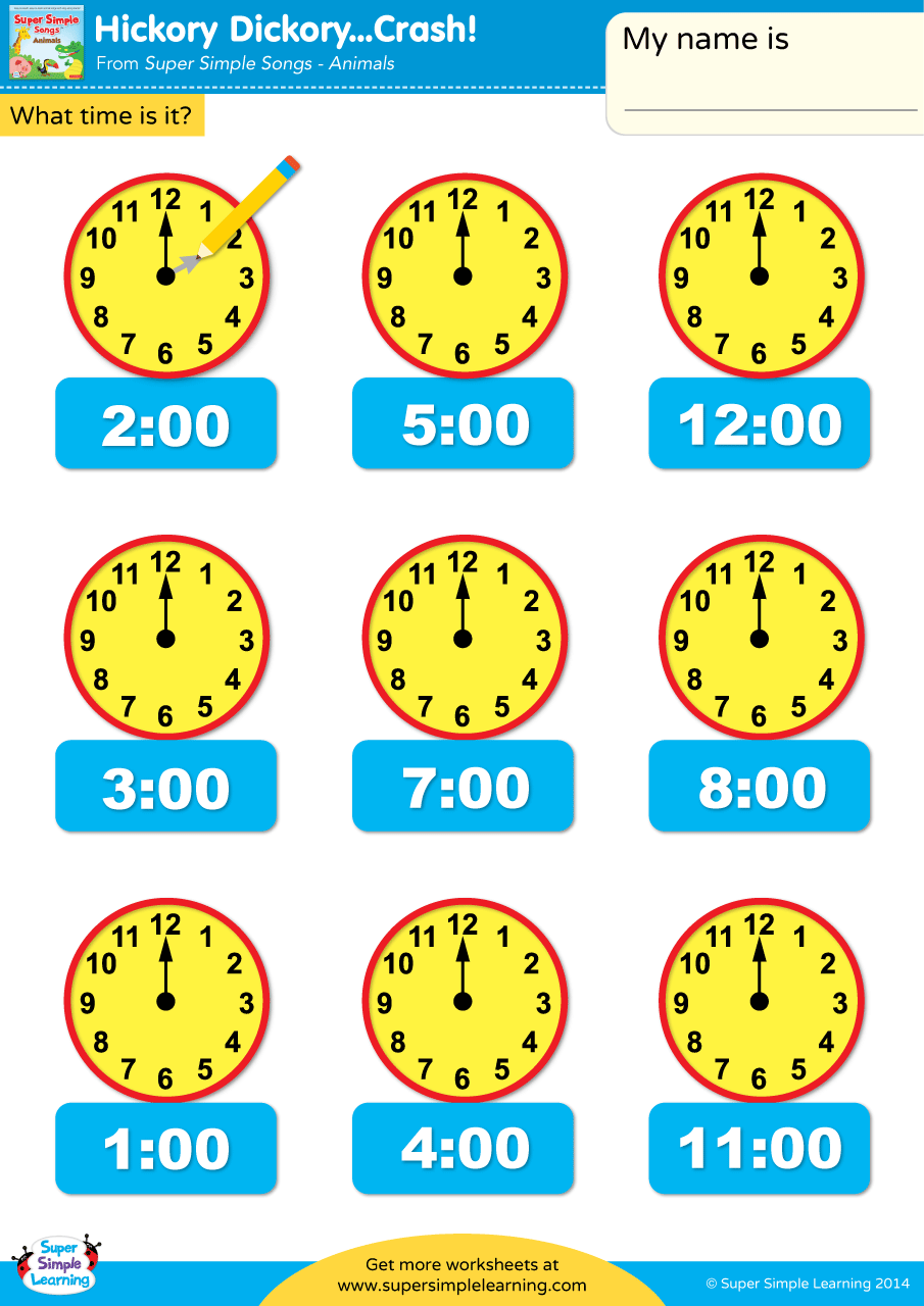 Hickory Dickory Crash Worksheet Draw The Clock Hands Super Simple Telling Time To The Hour Draw The Hands On The Clocks Free PDF Download Ezpzlearn