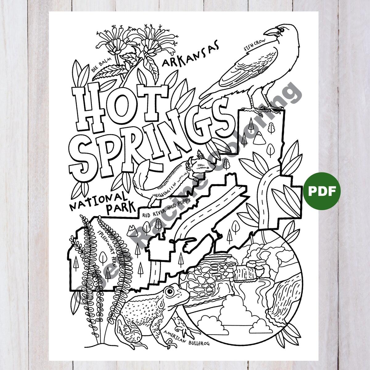 Hot Springs National Park Coloring Page Etsy Ireland