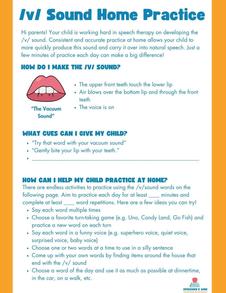 Initial V Home Practice Sheets Speech Therapy Articulation Homework SLP Send Home Parents Speech Students Drill Words Etsy