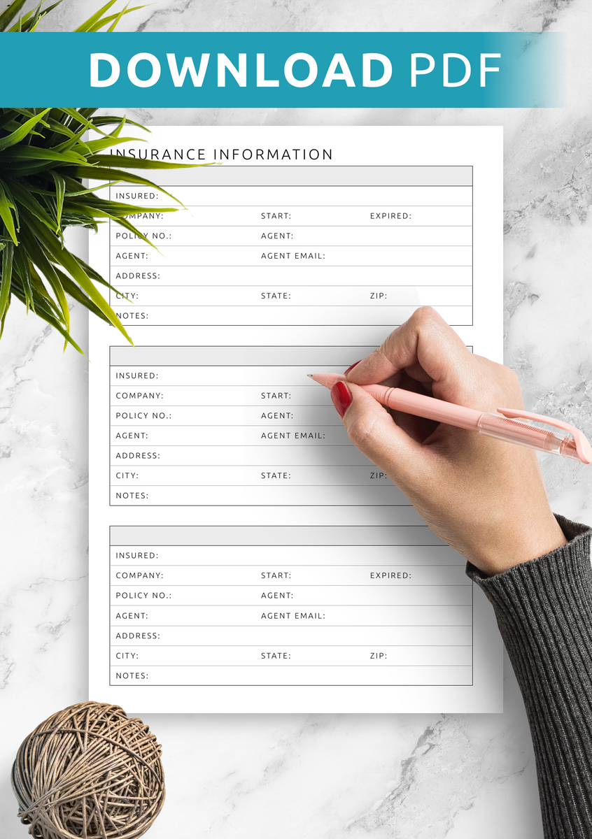 Insurance Information Template Organized PDF For Records Insurance Information Template Organized PDF For Records