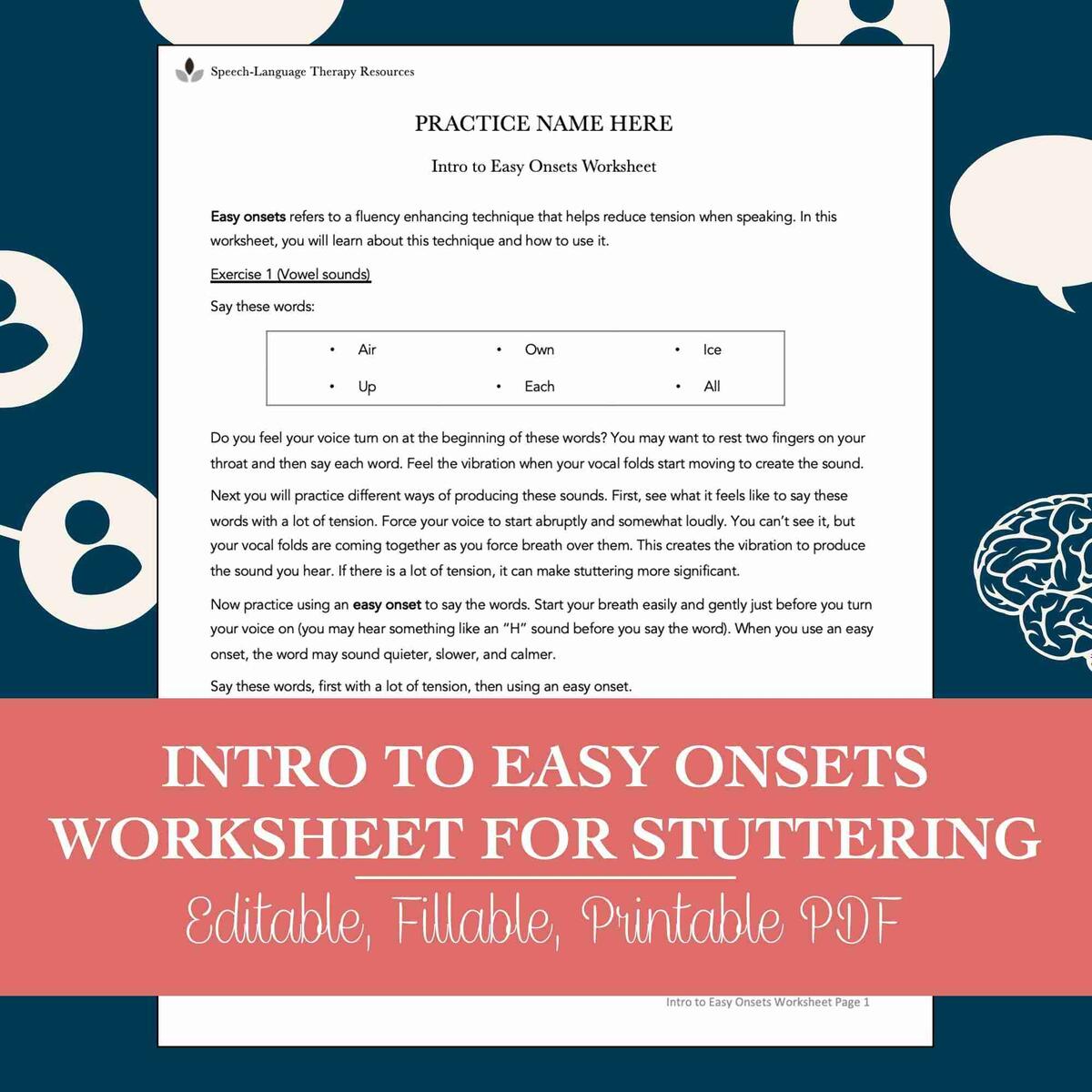 Intro To Easy Onsets Worksheet For Stuttering For Speech Therapy Editable Fillable Printable PDF SpeechTherapyByPro Intro To Easy Onsets Worksheet For Stuttering For Speech Therapy Editable Fillable Printable PDF SpeechTherapyByPro