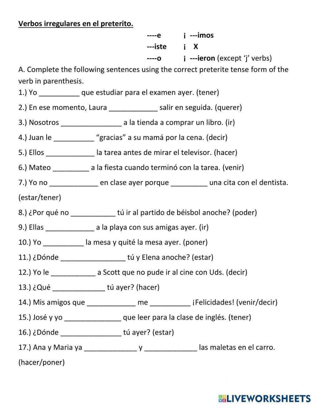 Irregular Verbs In The Preterite Worksheet Worksheets Library Irregular Verbs In The Preterite Worksheet Worksheets Library