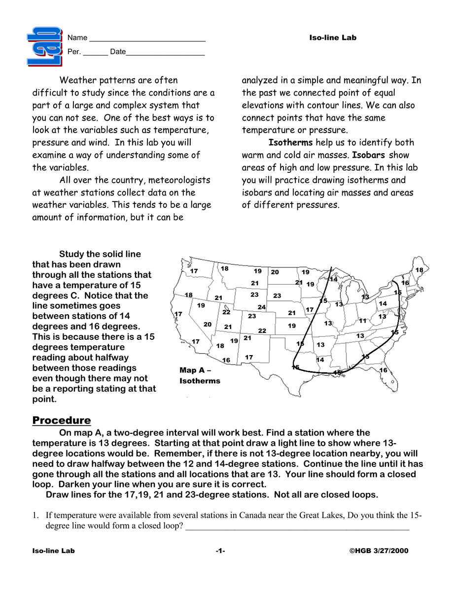 Isotherms And Isobars Lab Worksheet Weather Patterns Isotherms And Isobars Lab Worksheet Weather Patterns