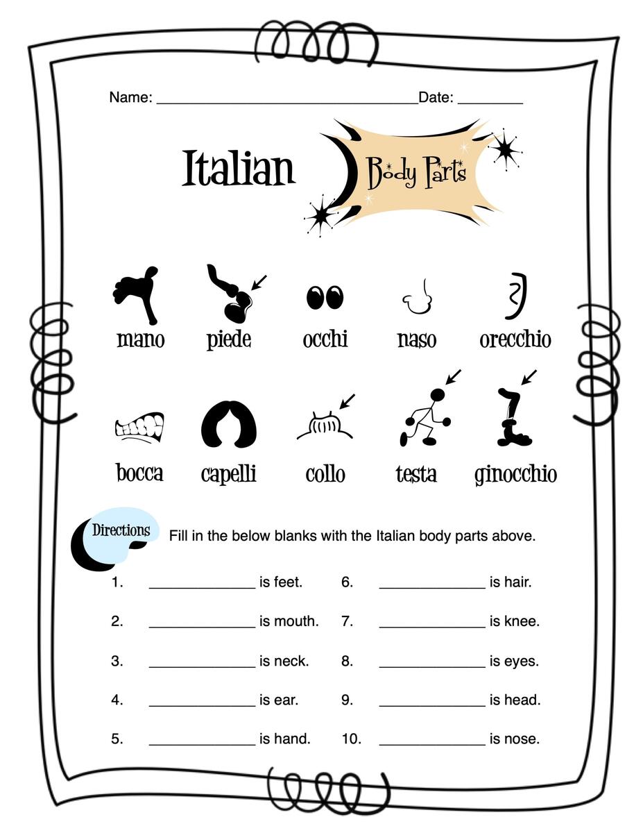Italian Body Parts Worksheet Packet Made By Teachers Italian Body Parts Worksheet Packet Made By Teachers