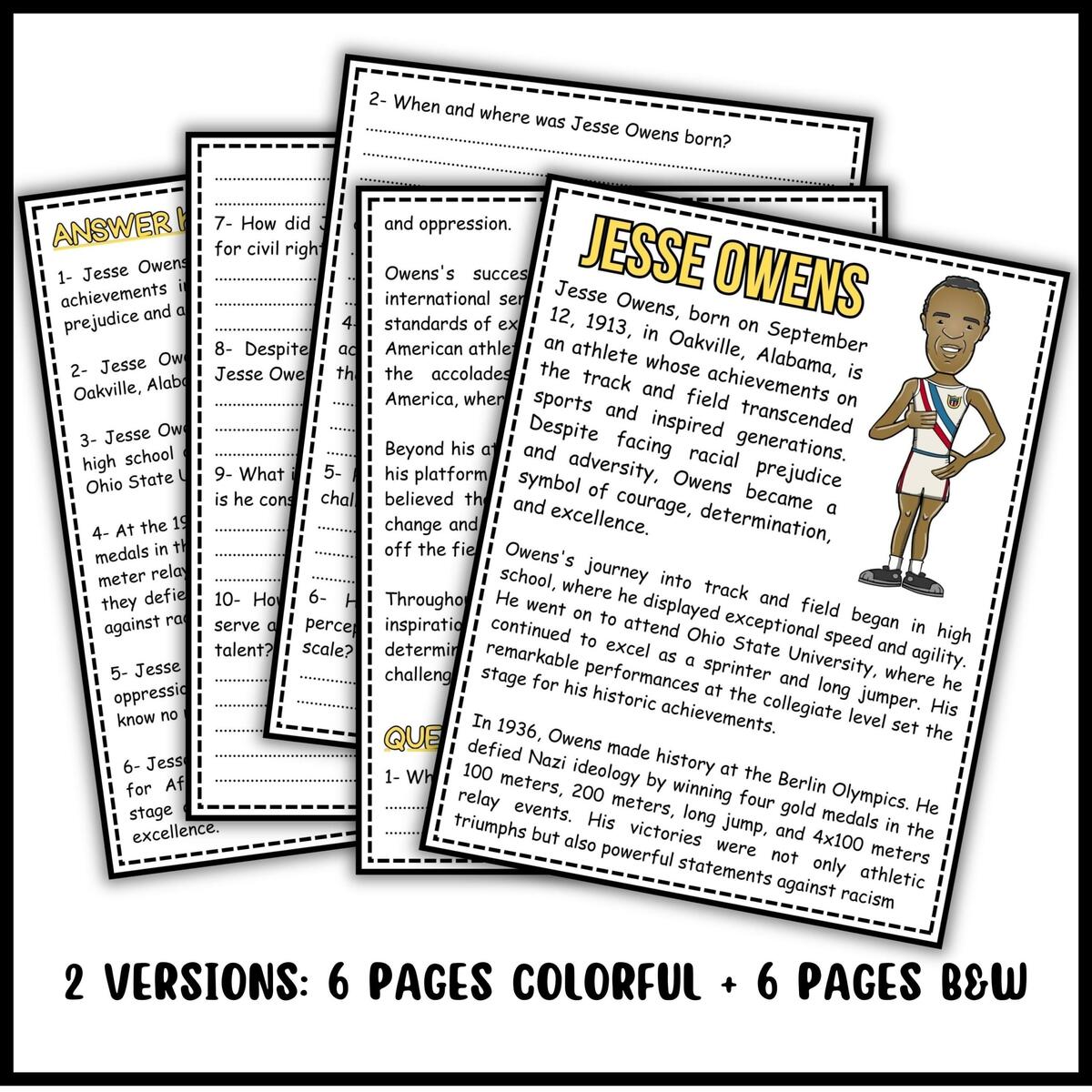 Jesse Owens Reading Comprehension Passage Questions Made By Teachers