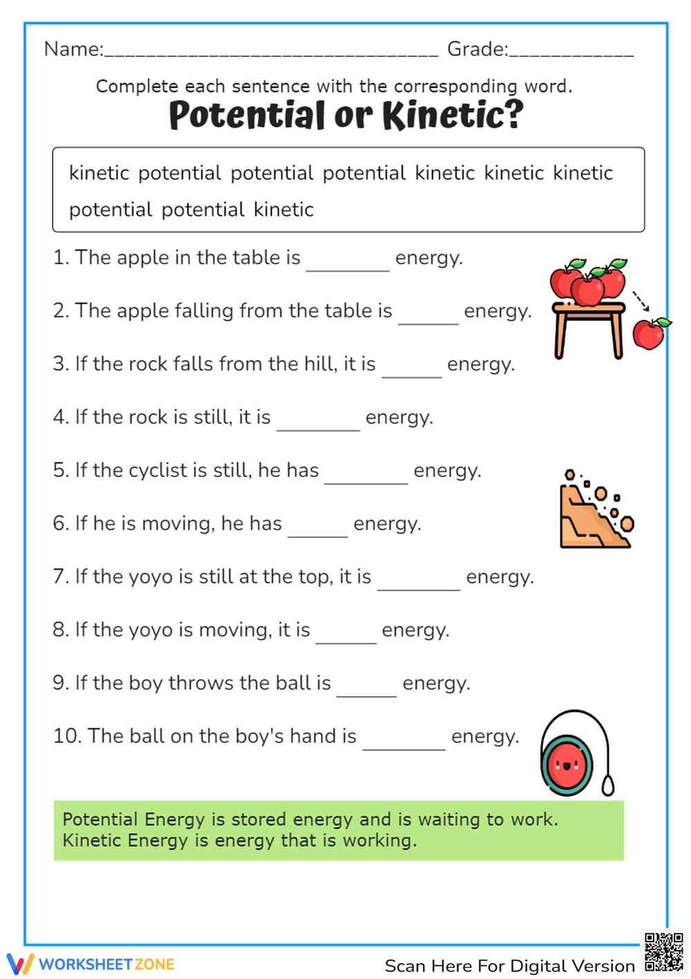 Potential And Kinetic Energy Worksheet Worksheets Library