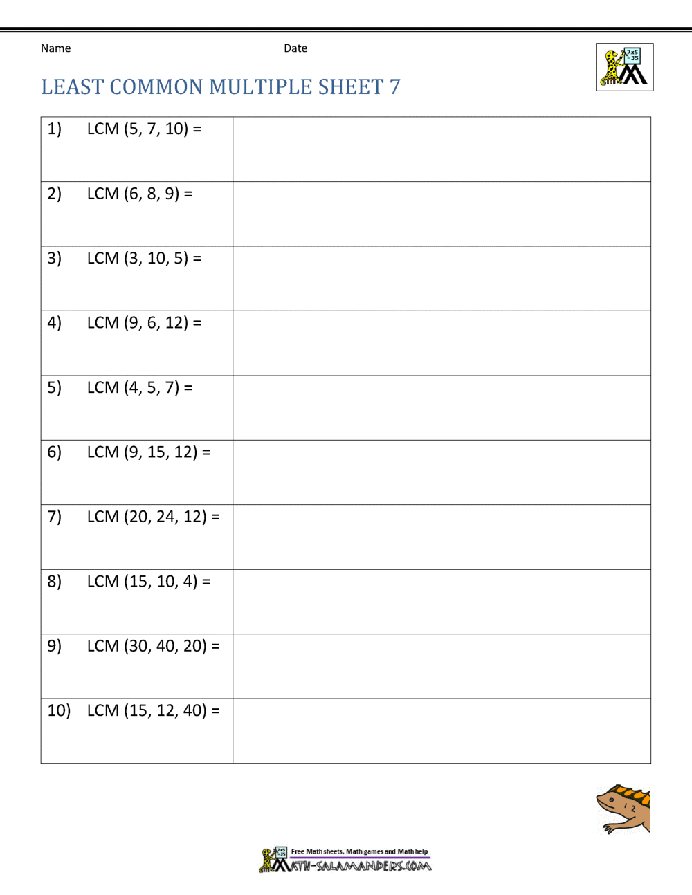 Least Common Denominator Worksheets Math Grades 4 6 Printable PDF Etsy