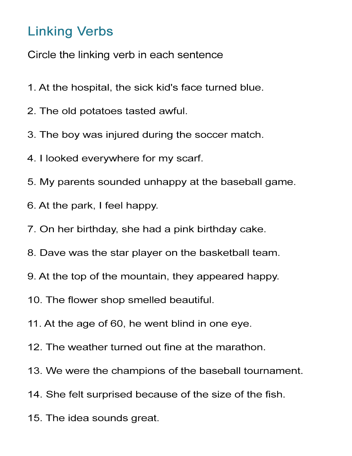 Linking Verbs Sentences Worksheets With Answer Key Made By Teachers
