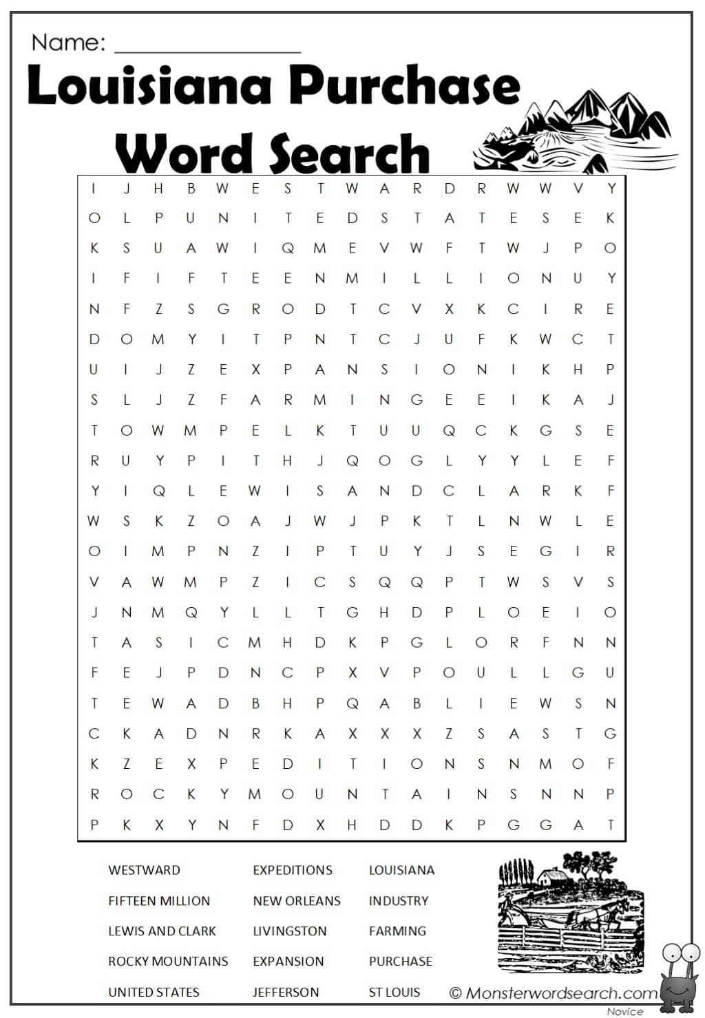 Louisiana Purchase Word Search Monster Word Search Louisiana Purchase Word Search Monster Word Search