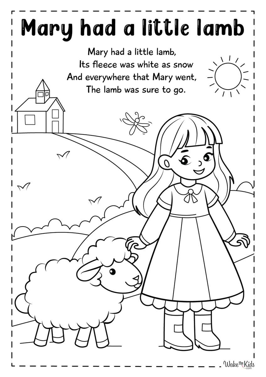 Mary Had A Little Lamb Coloring Pages Free Printable PDFs WakeTheKids
